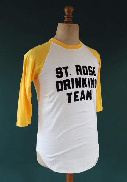 Vintage 1970s drinking team t shirt - single stitch - flock letter print - 38” chest