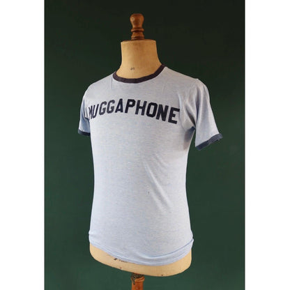 Vintage 1970s ringer t shirt - flock letters print - 38” chest - sportswear - made in USA