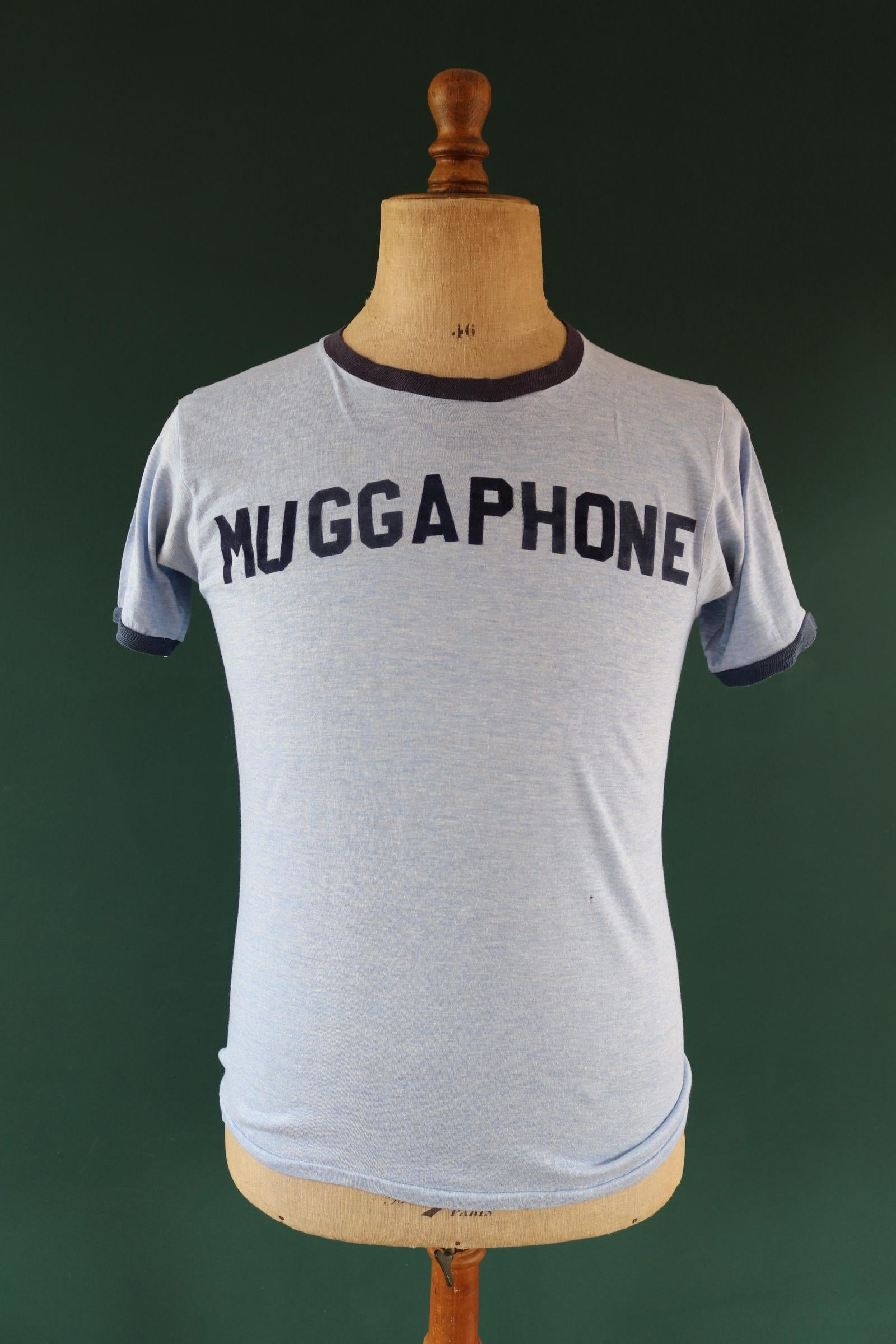 Vintage 1970s ringer t shirt - flock letters print - 38” chest - sportswear - made in USA