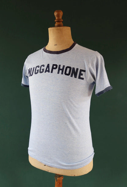 Vintage 1970s ringer t shirt - flock letters print - 38” chest - sportswear - made in USA