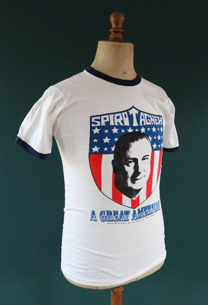 Vintage 1970s ringer t shirt - Spiro T Agnew print - 37” chest - political tee
