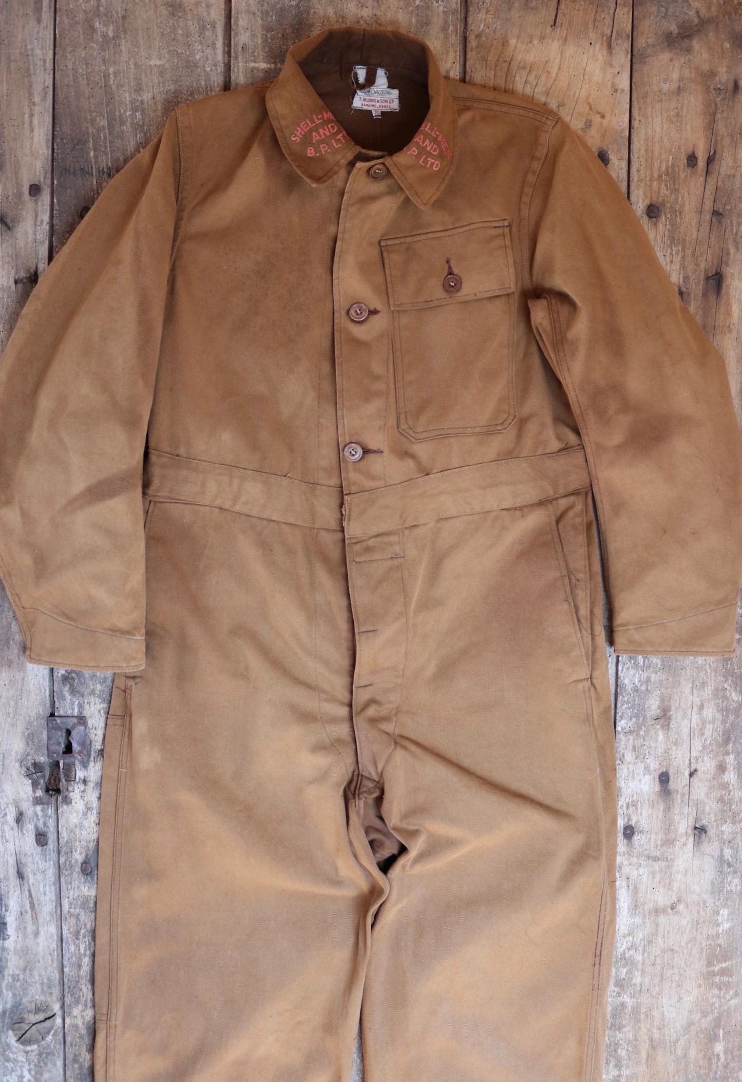 Vintage 1940s CC41 Shell coveralls - British workwear - rare petrolania - Shell Mex embroidery - 41” chest - 37” x 31”