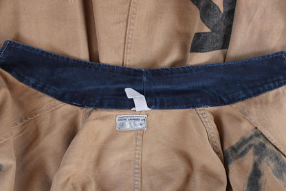 Vintage 1940s British workwear jacket - prison arrows - brown cotton twill - factory coat - shop overalls - 48” chest