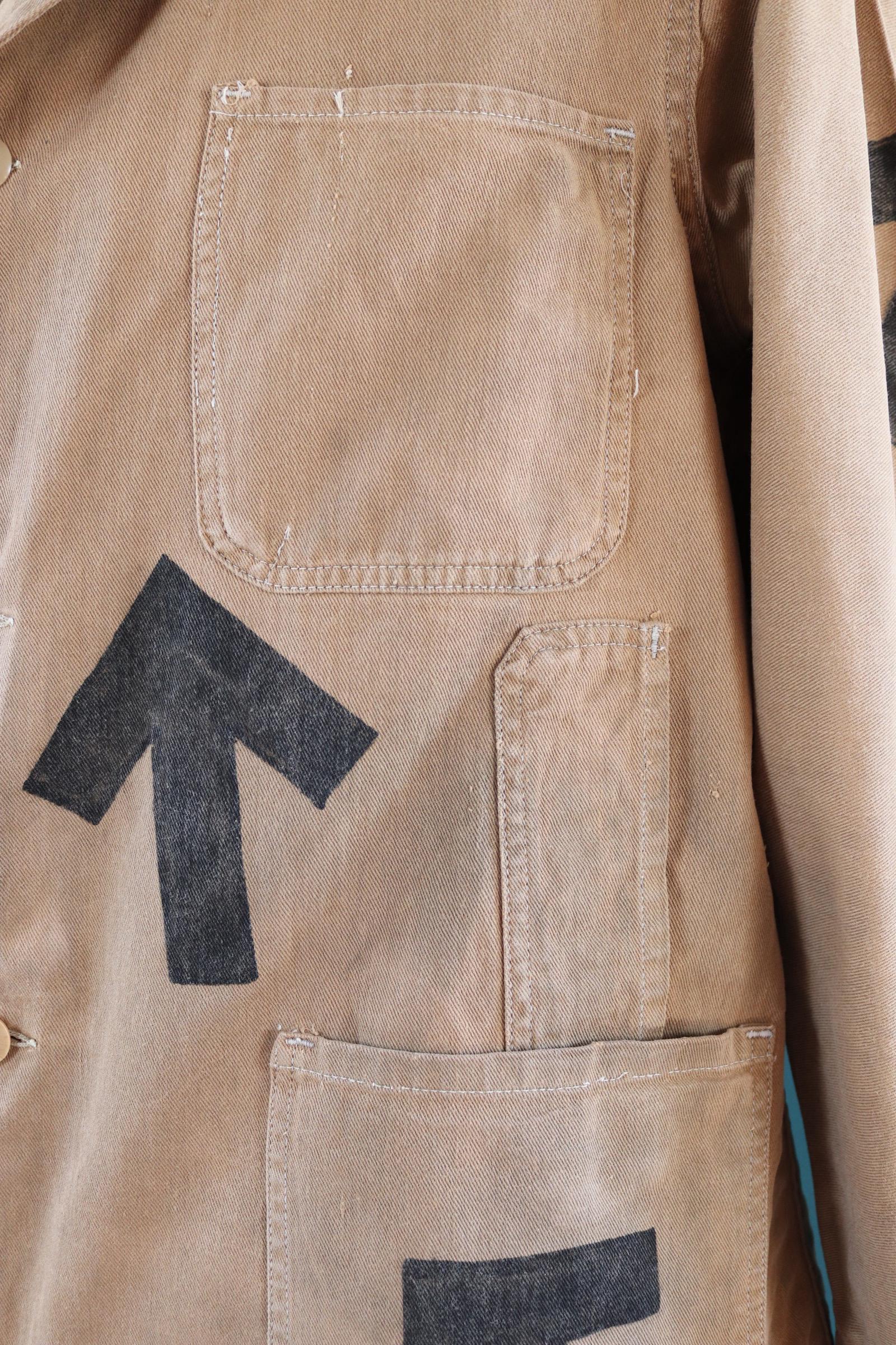 Vintage 1940s British workwear jacket - prison arrows - brown cotton twill - factory coat - shop overalls - 48” chest
