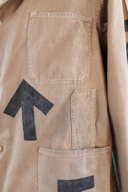 Vintage 1940s British workwear jacket - prison arrows - brown cotton twill - factory coat - shop overalls - 48” chest