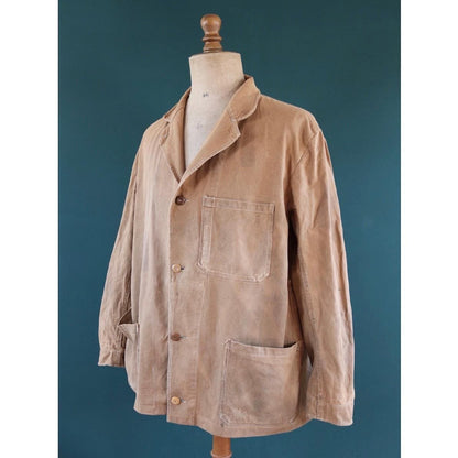 Vintage 1940s British workwear jacket - prison arrows - brown cotton twill - factory coat - shop overalls - 50” chest
