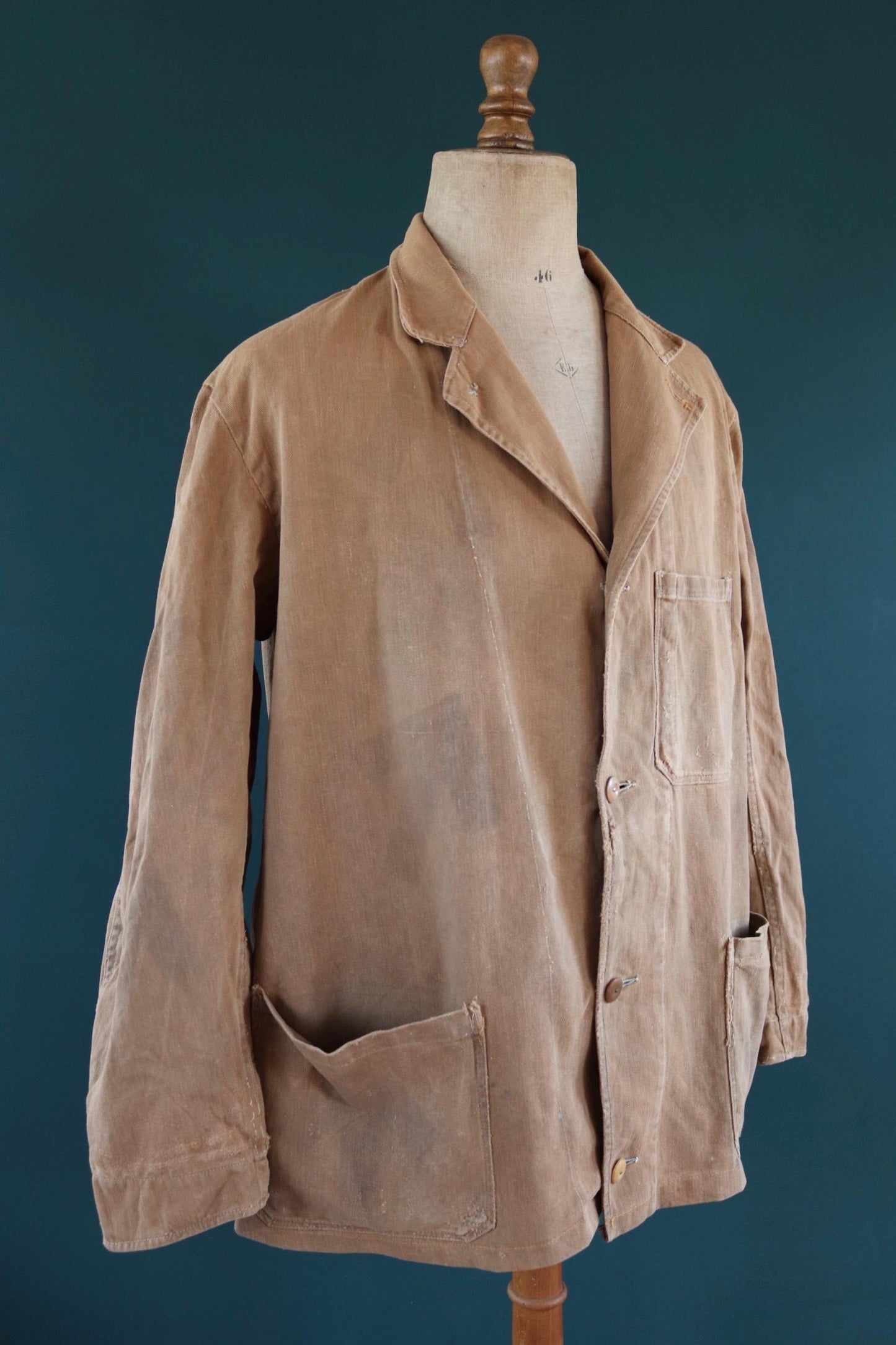 Vintage 1940s British workwear jacket - prison arrows - brown cotton twill - factory coat - shop overalls - 50” chest