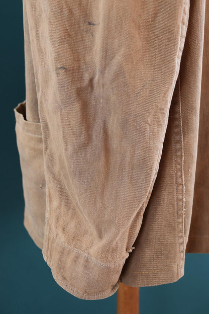 Vintage 1940s British workwear jacket - prison arrows - brown cotton twill - factory coat - shop overalls - 50” chest