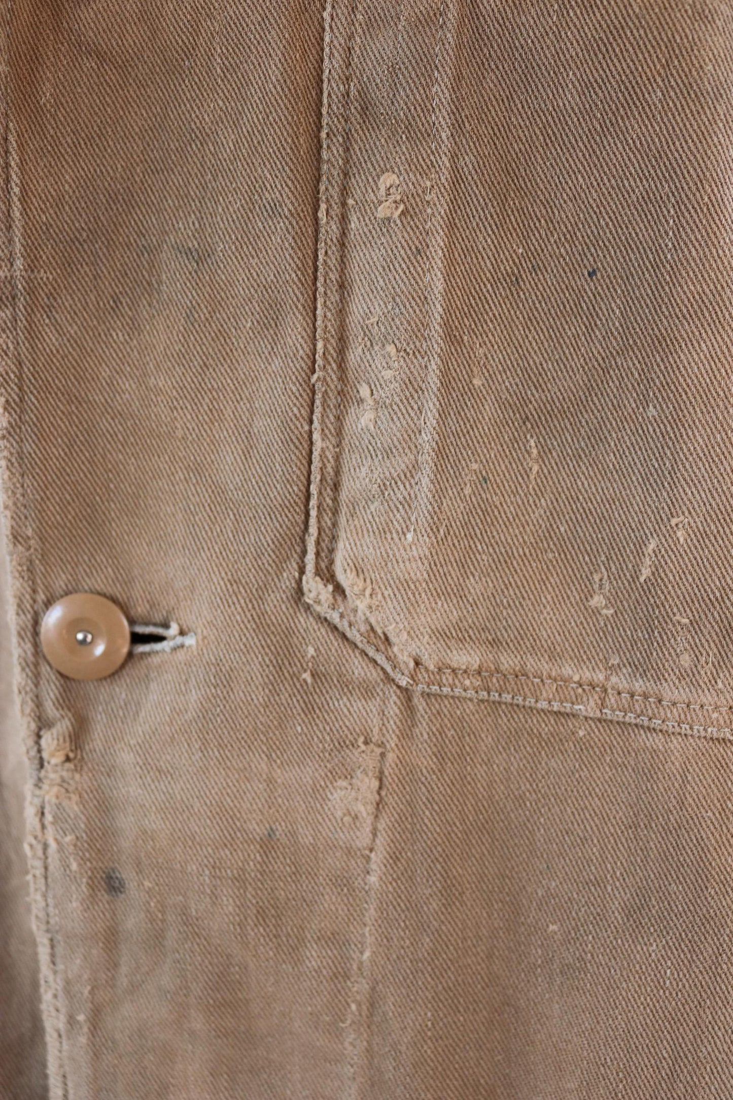 Vintage 1940s British workwear jacket - prison arrows - brown cotton twill - factory coat - shop overalls - 50” chest