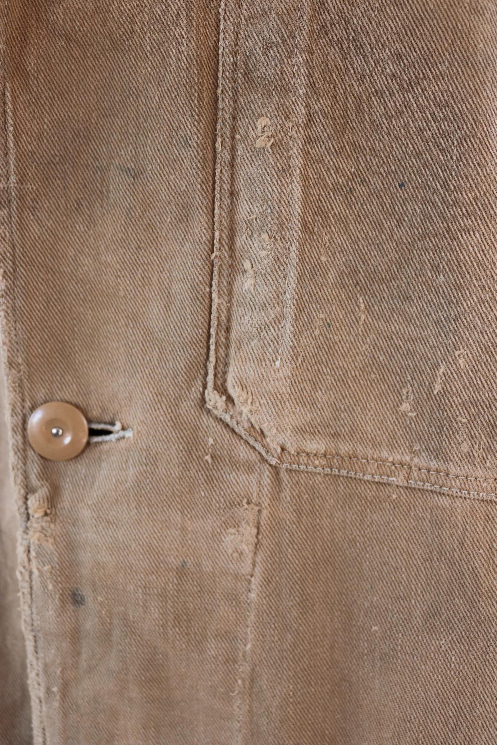Vintage 1940s British workwear jacket - prison arrows - brown cotton twill - factory coat - shop overalls - 50” chest