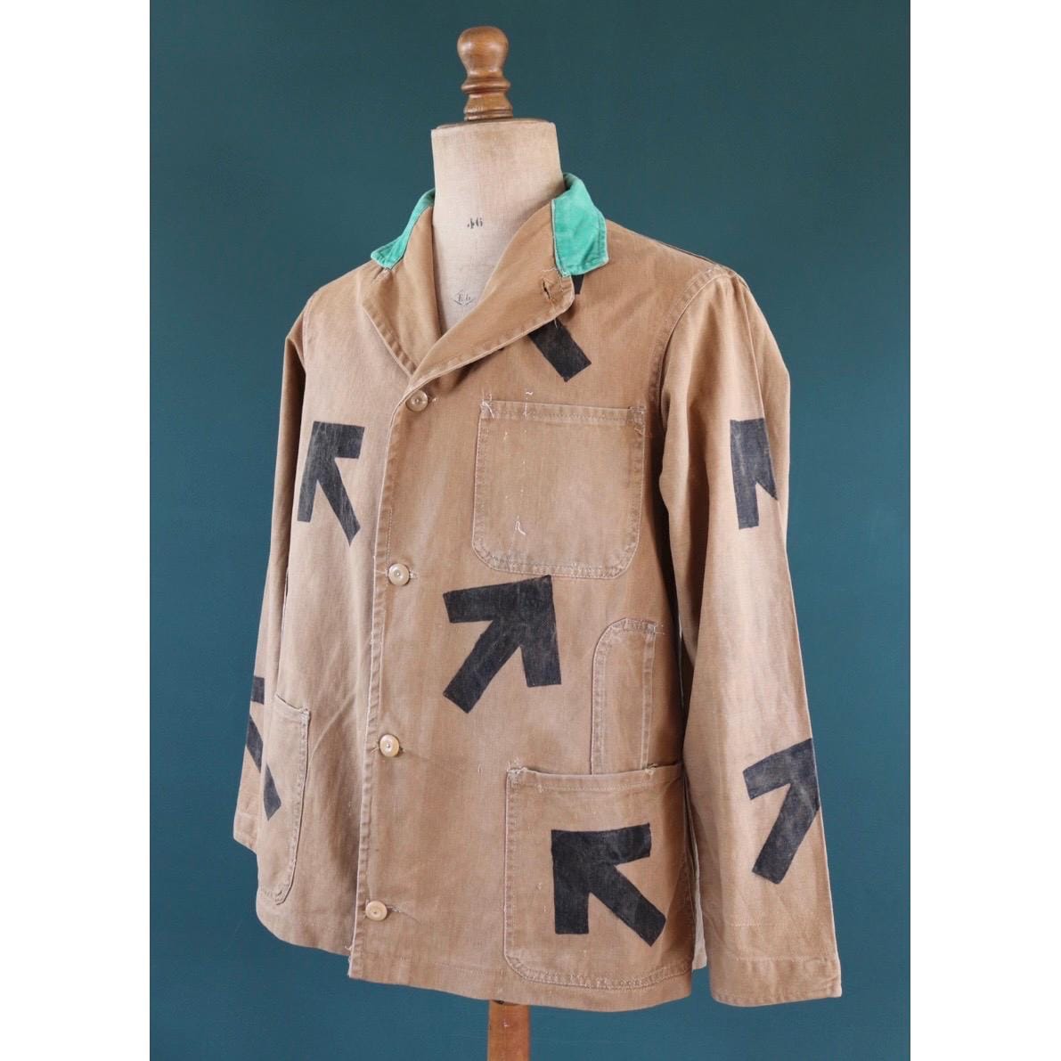 Vintage 1940s British workwear jacket - prison arrows - brown cotton twill - factory coat - shop overalls - 43” chest