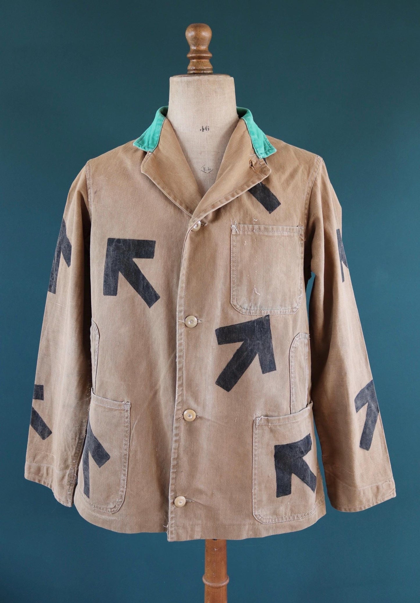 Vintage 1940s British workwear jacket - prison arrows - brown cotton twill - factory coat - shop overalls - 43” chest