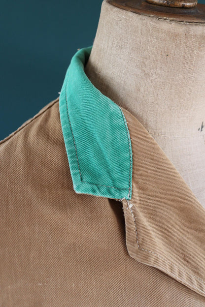 Vintage 1940s British workwear jacket - prison arrows - brown cotton twill - factory coat - shop overalls - 43” chest