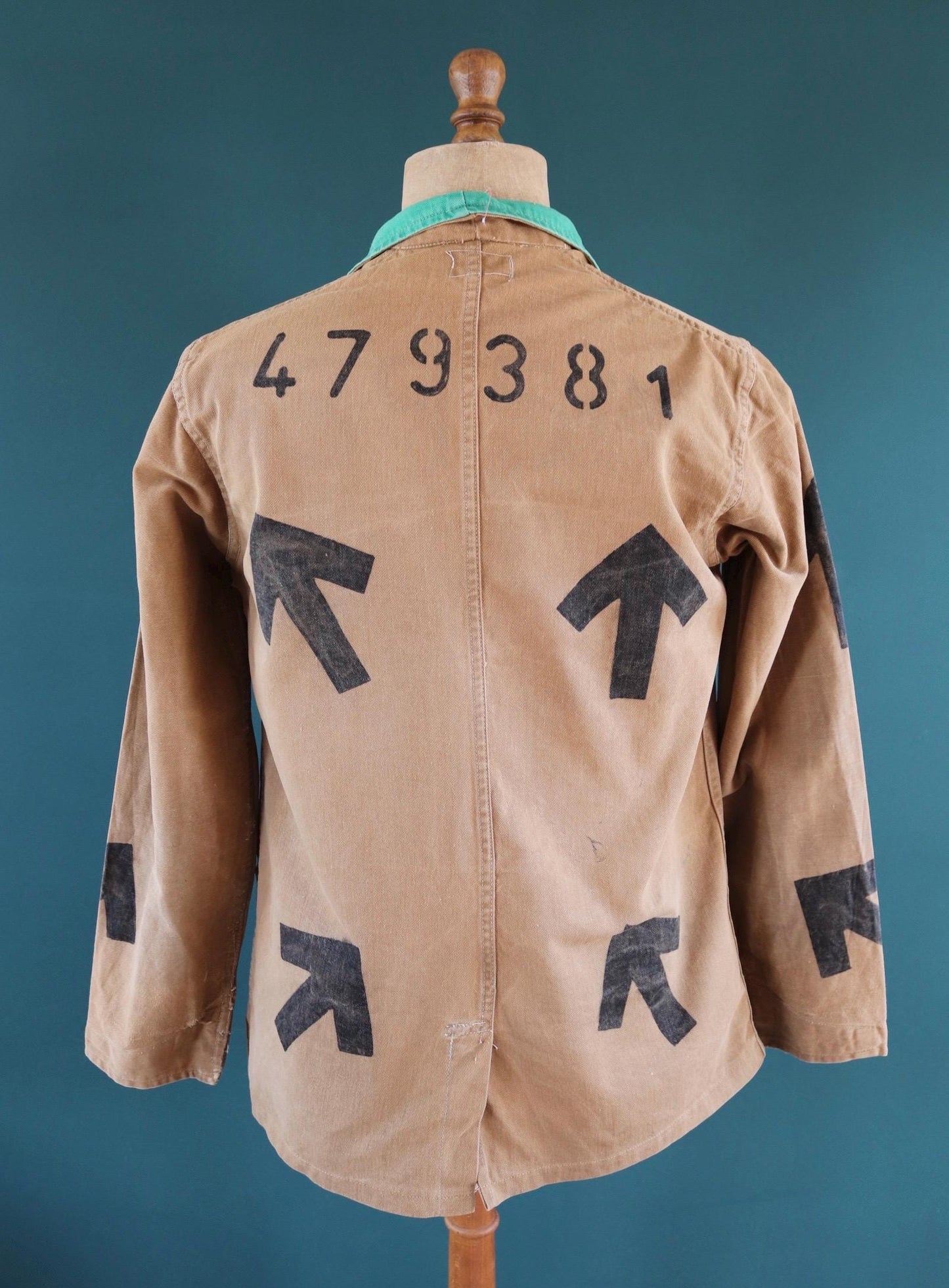 Vintage 1940s British workwear jacket - prison arrows - brown cotton twill - factory coat - shop overalls - 43” chest
