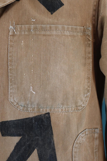 Vintage 1940s British workwear jacket - prison arrows - brown cotton twill - factory coat - shop overalls - 43” chest