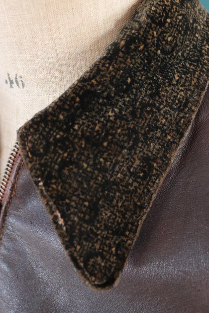 Vintage 1930s French brown leather cyclist jacket - WW2 Resistance - 43” chest