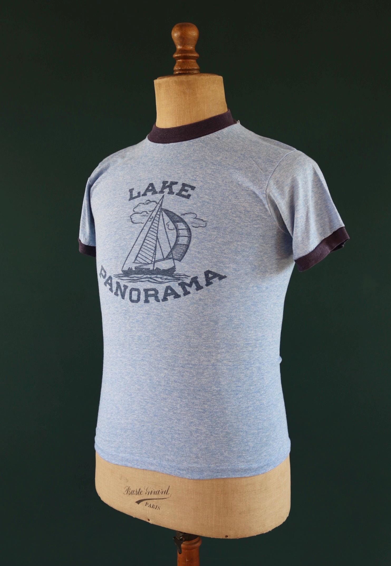 Vintage 1970s t shirt - blue marl - single stitch tee - 34” chest - ringer sportswear