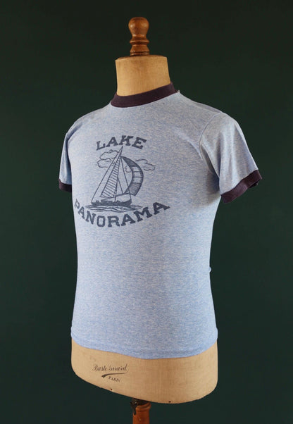 Vintage 1970s t shirt - blue marl - single stitch tee - 34” chest - ringer sportswear