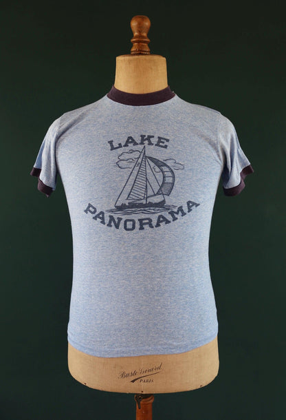 Vintage 1970s t shirt - blue marl - single stitch tee - 34” chest - ringer sportswear