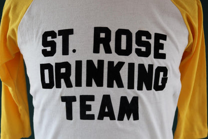 Vintage 1970s drinking team t shirt - single stitch - flock letter print - 38” chest