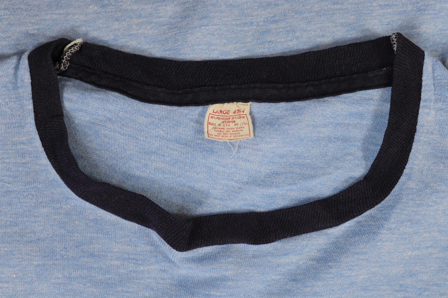 Vintage 1970s ringer t shirt - flock letters print - 38” chest - sportswear - made in USA
