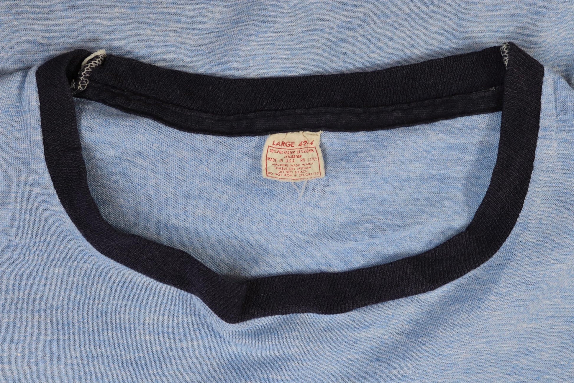 Vintage 1970s ringer t shirt - flock letters print - 38” chest - sportswear - made in USA