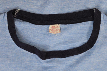 Vintage 1970s ringer t shirt - flock letters print - 38” chest - sportswear - made in USA