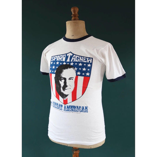 Vintage 1970s ringer t shirt - Spiro T Agnew print - 37” chest - political tee