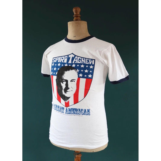 Vintage 1970s ringer t shirt - Spiro T Agnew print - 37” chest - political tee