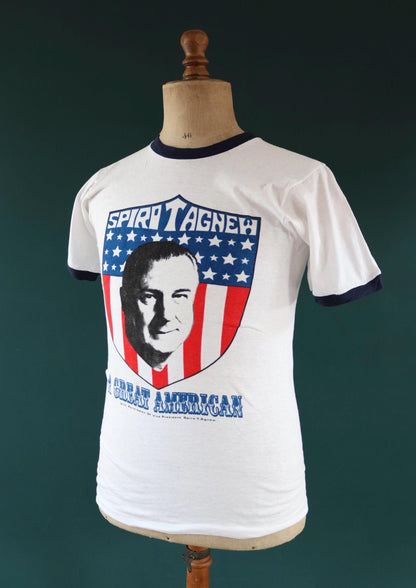 Vintage 1970s ringer t shirt - Spiro T Agnew print - 37” chest - political tee