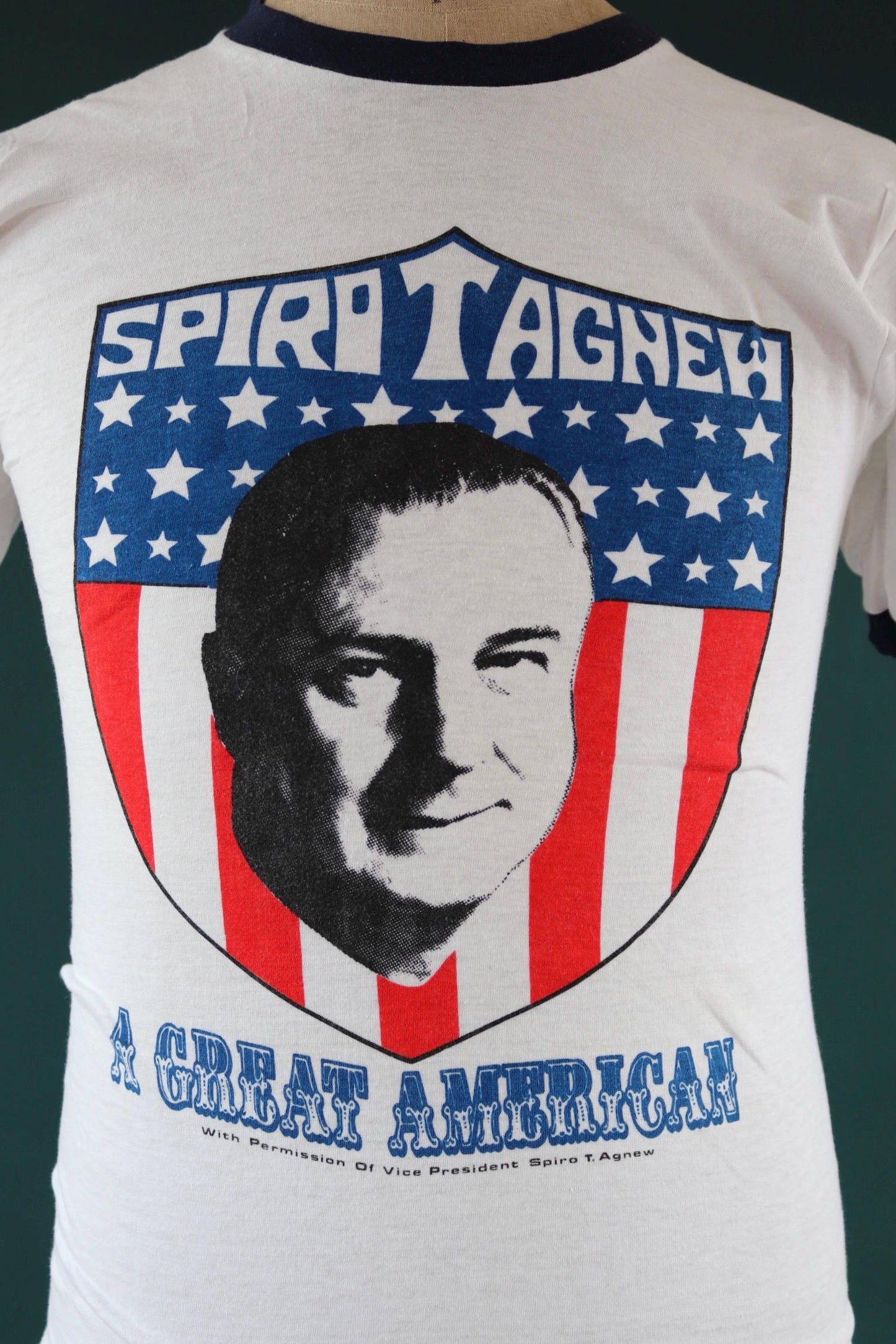 Vintage 1970s ringer t shirt - Spiro T Agnew print - 37” chest - political tee