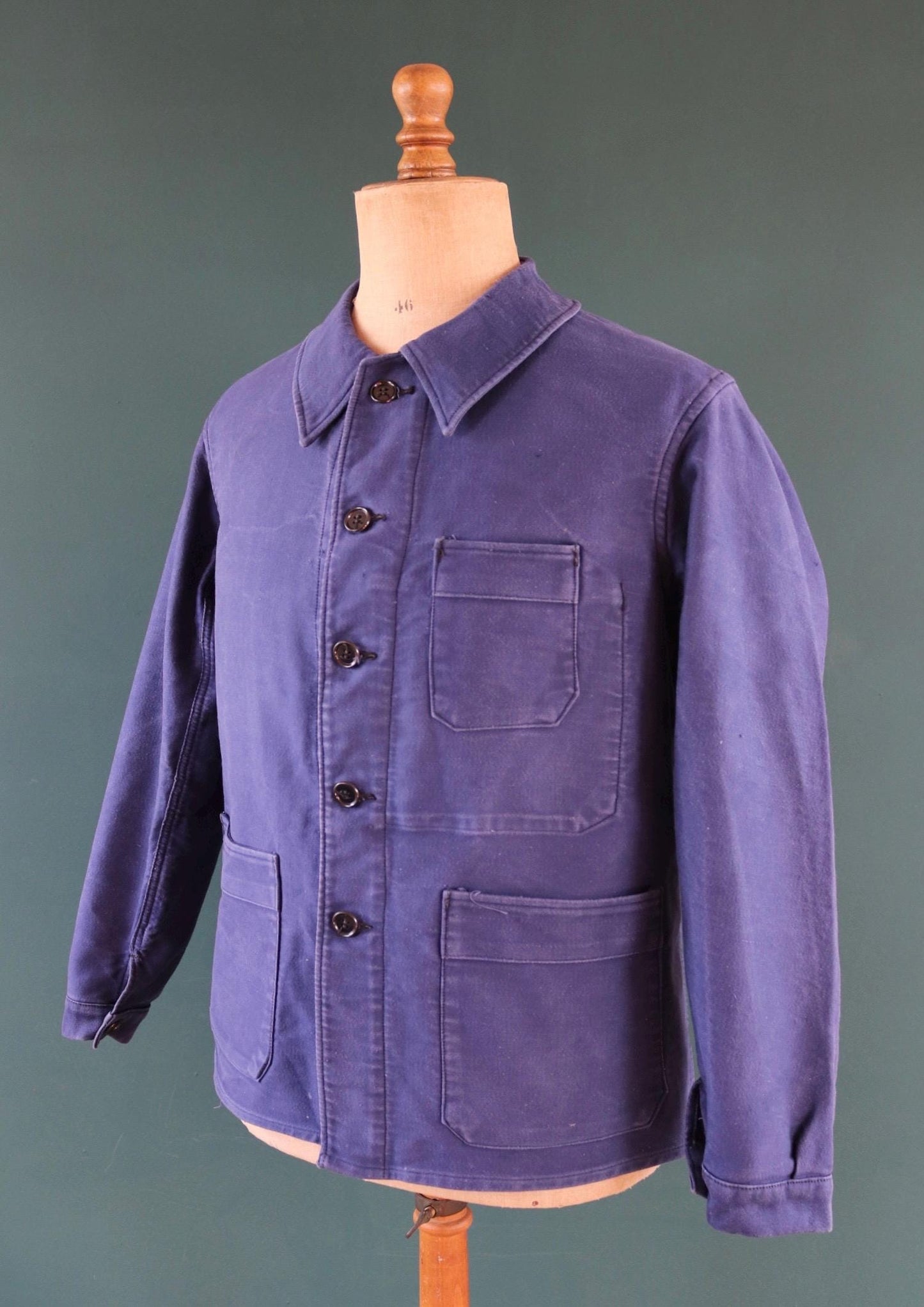 Vintage 1950s French blue moleskin workwear jacket - chore coat - Adolphe Lamont - 43" chest
