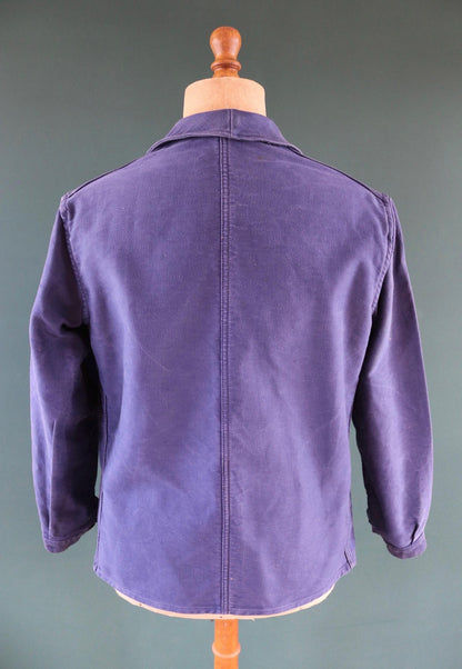 Vintage 1950s French blue moleskin workwear jacket - chore coat - Adolphe Lamont - 43" chest