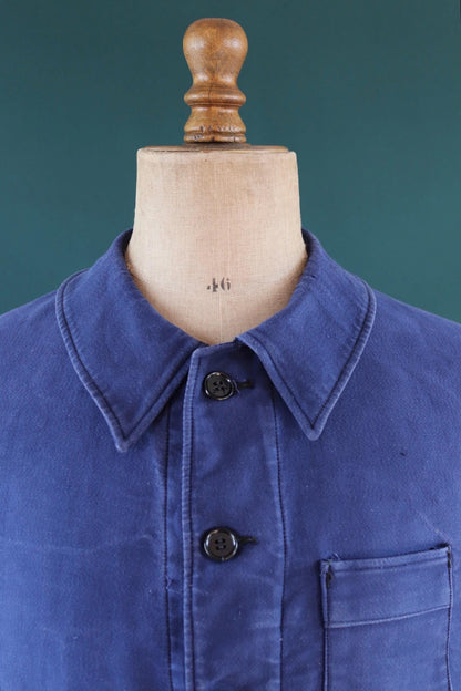 Vintage 1950s French blue moleskin workwear jacket - chore coat - Adolphe Lamont - 43" chest