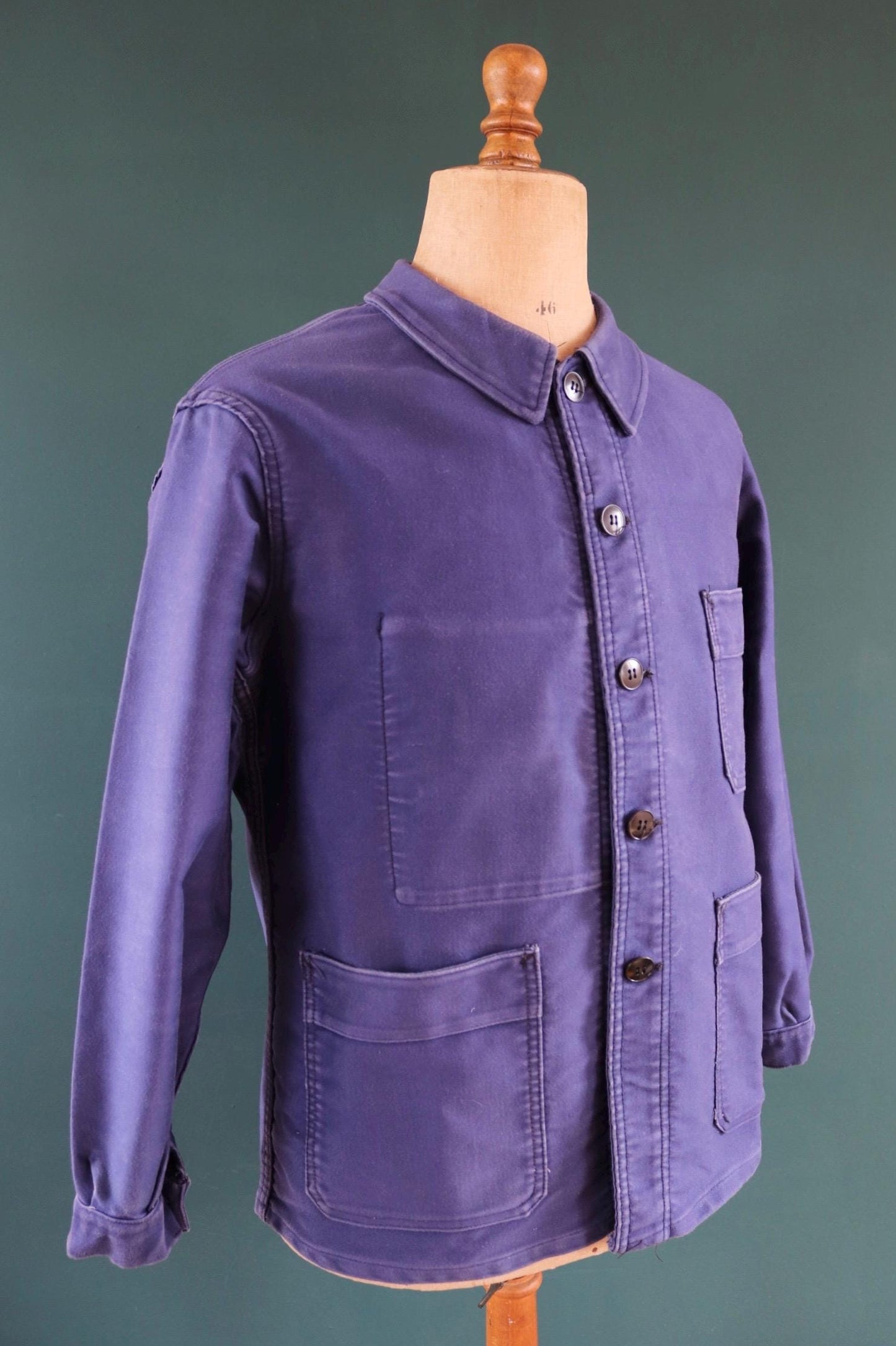 Vintage 1970s French blue moleskin workwear jacket - chore coat - Adolphe Lamont - 44" chest
