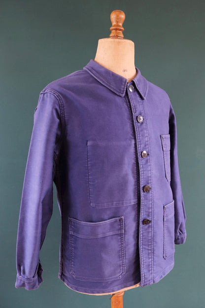 Vintage 1970s French blue moleskin workwear jacket - chore coat - Adolphe Lamont - 44" chest