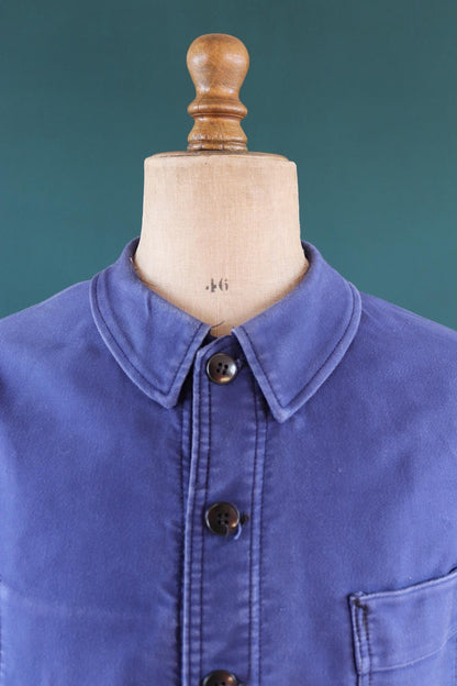 Vintage 1970s French blue moleskin workwear jacket - chore coat - Adolphe Lamont - 44" chest