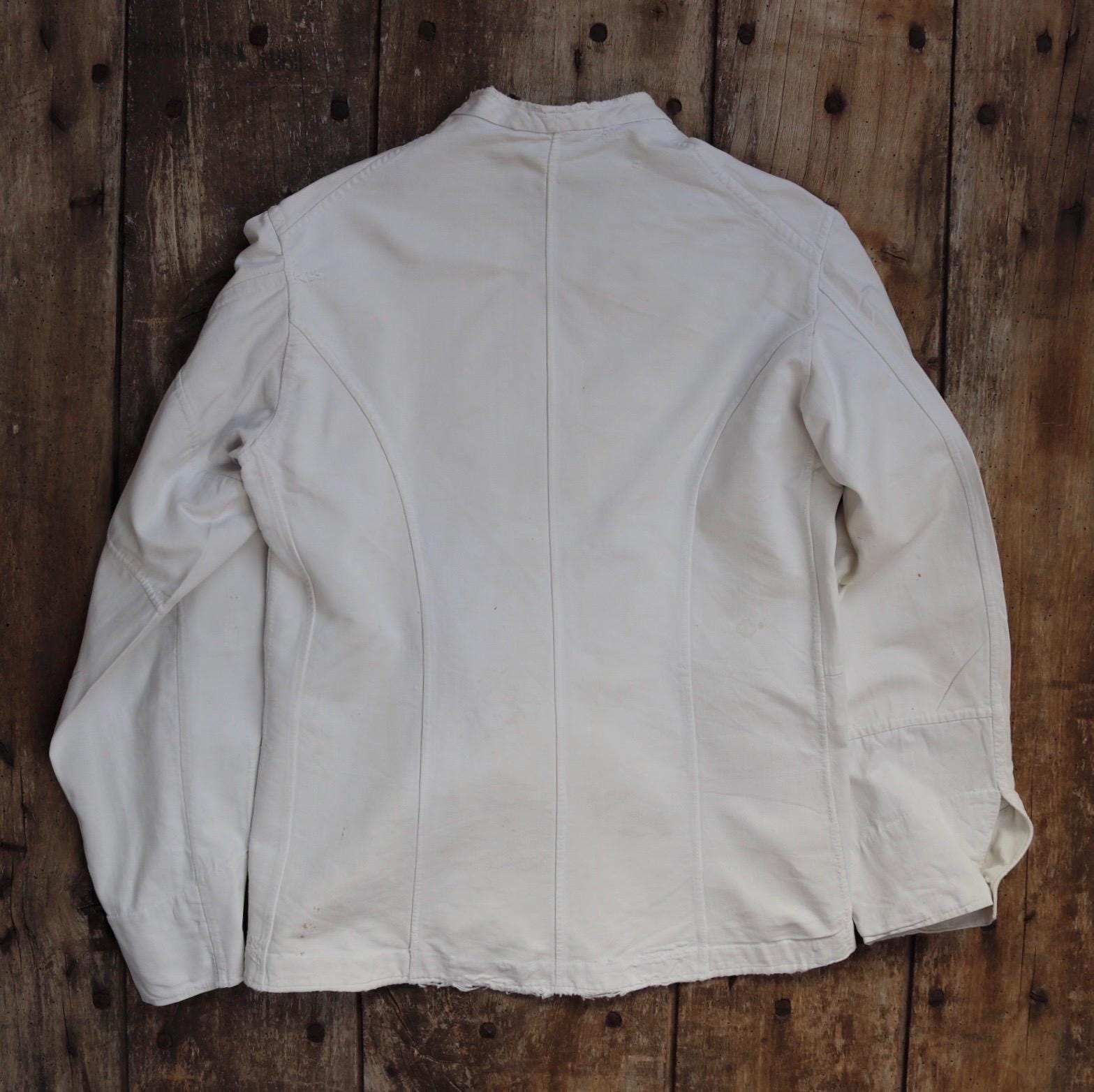 Vintage 1930s French chefs jacket - white cotton - double breasted workwear - darned and repaired - 36” chest