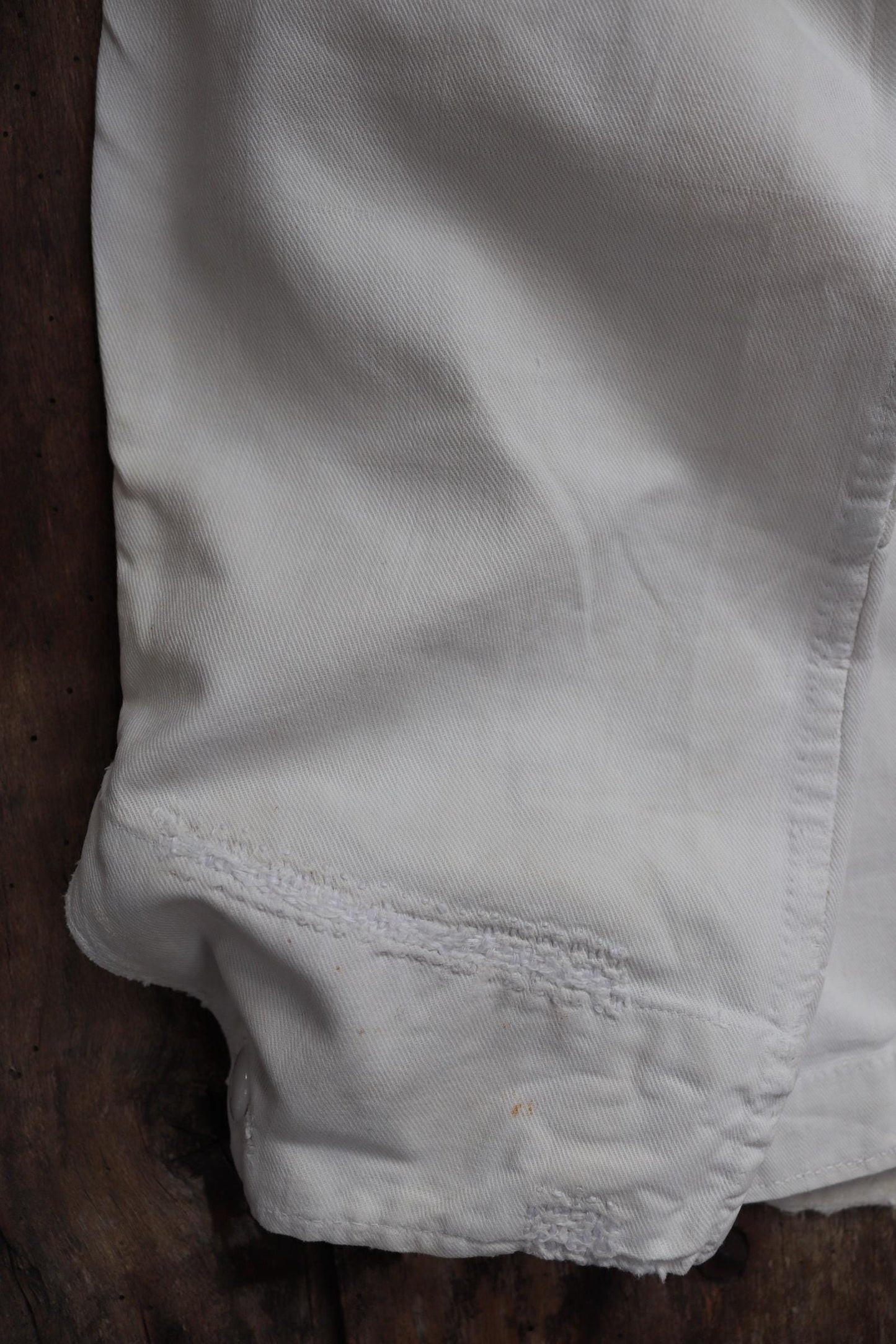 Vintage 1930s French chefs jacket - white cotton - double breasted workwear - darned and repaired - 36” chest