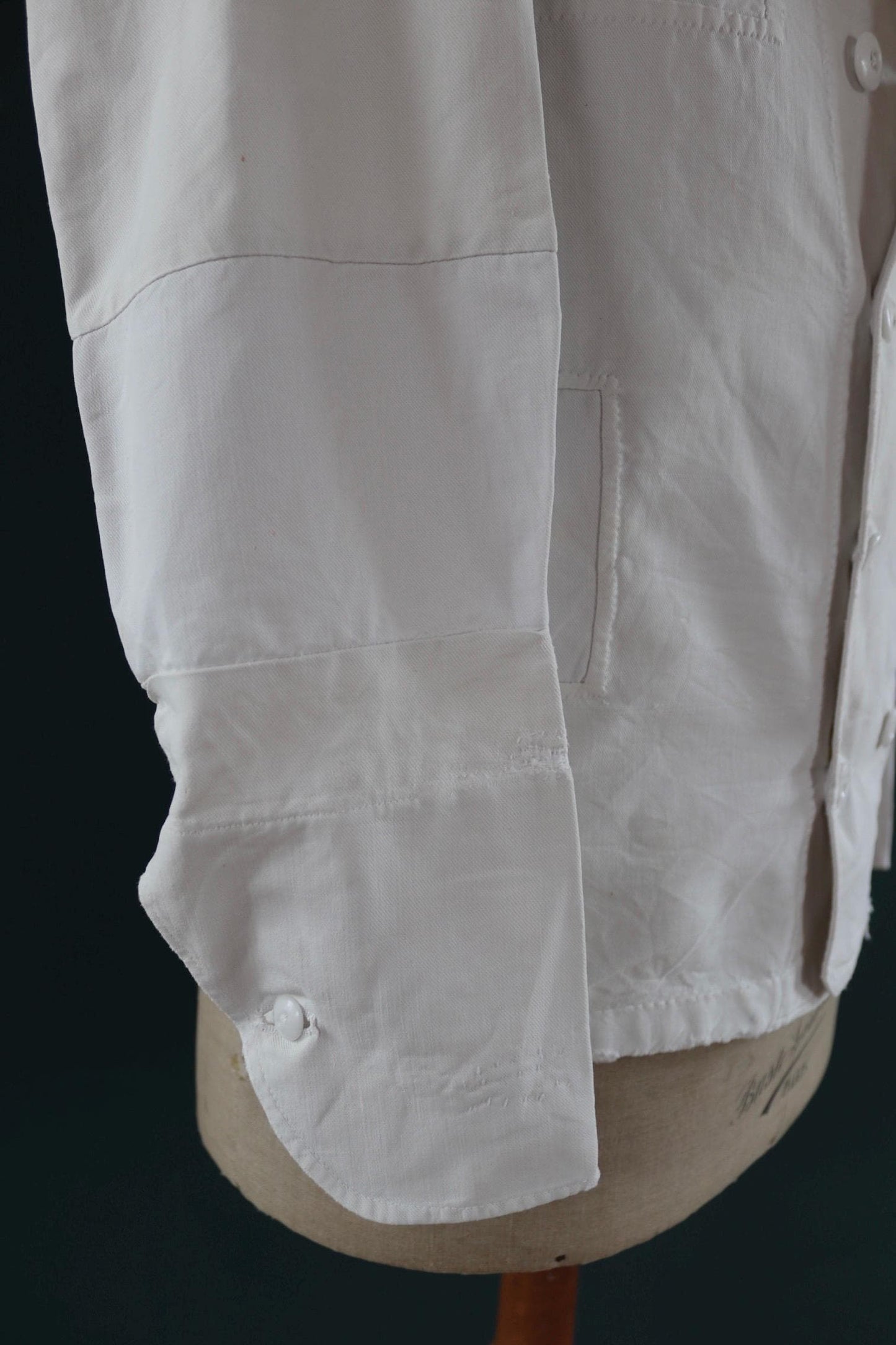 Vintage 1930s French chefs jacket - white cotton - double breasted workwear - darned and repaired - 37” chest
