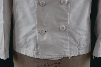 Vintage 1930s French chefs jacket - white cotton - double breasted workwear - darned and repaired - 37” chest