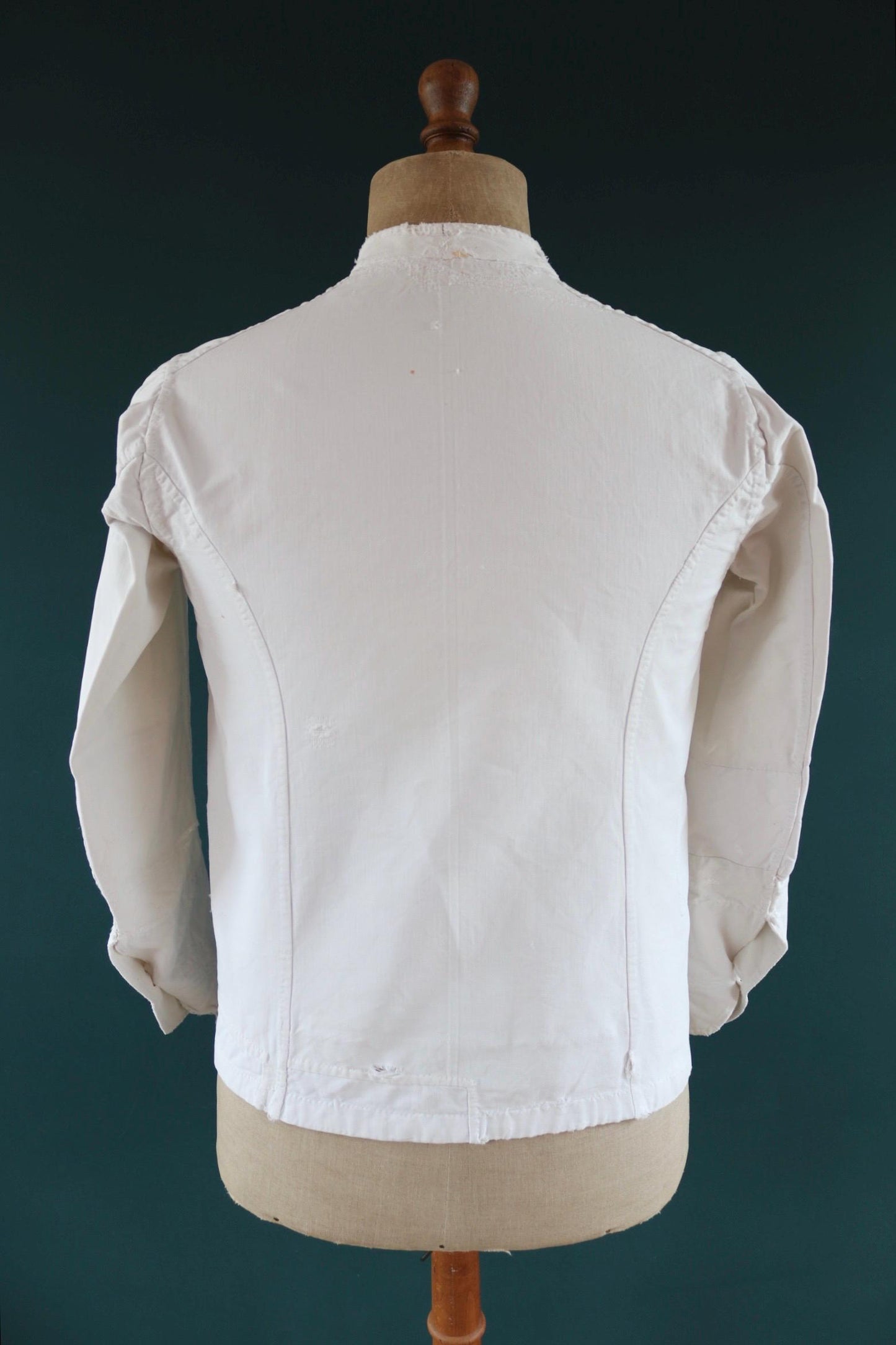 Vintage 1930s French chefs jacket - white cotton - double breasted workwear - darned and repaired - 37” chest