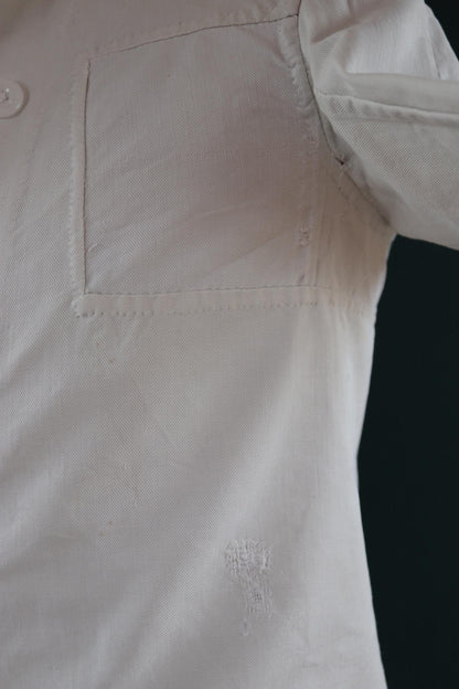 Vintage 1930s French chefs jacket - white cotton - double breasted workwear - darned and repaired - 37” chest