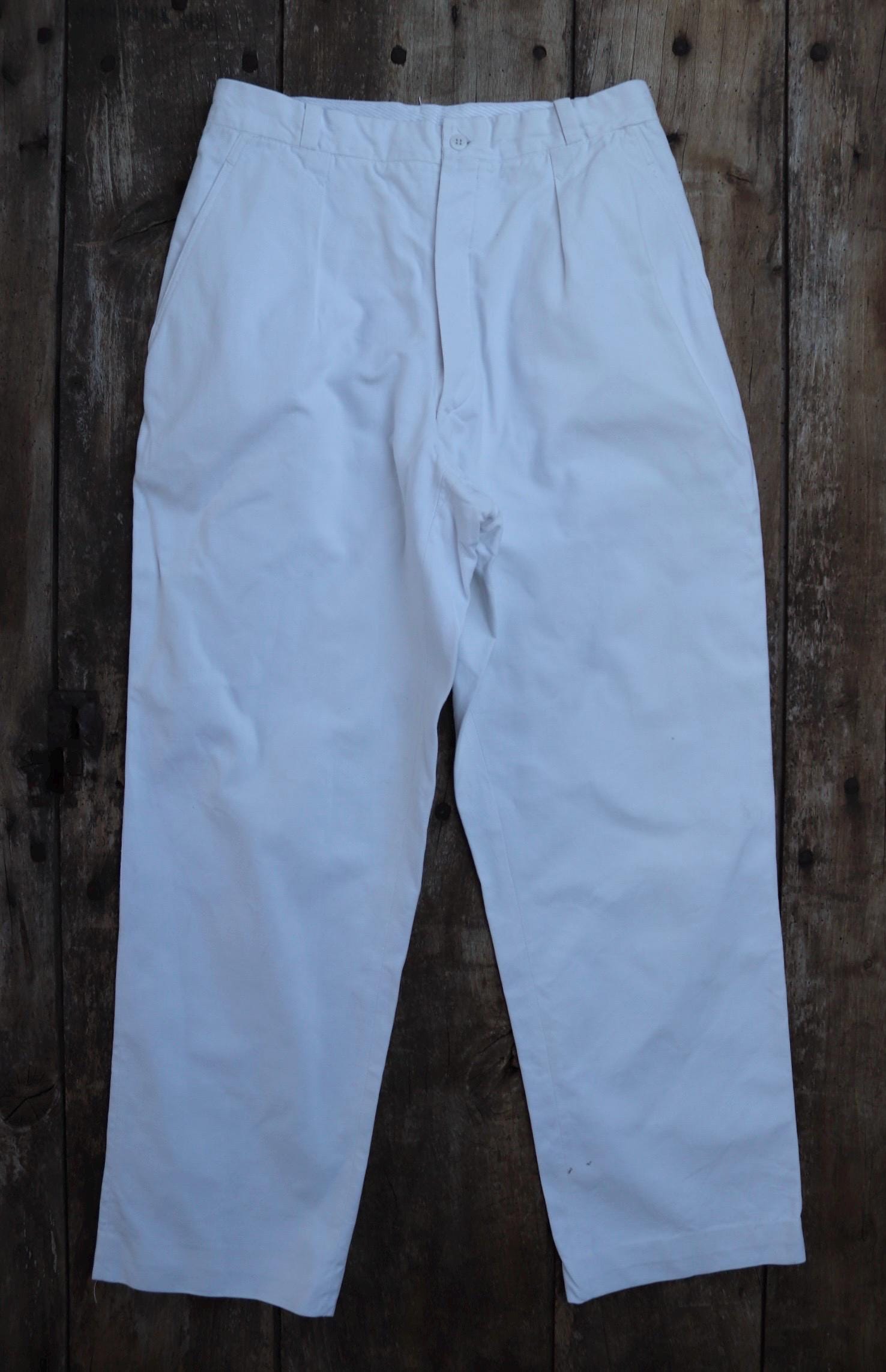 Vintage 1960s French white cotton trousers - military pants - 29" x 28"