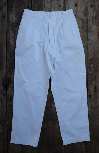 Vintage 1960s French white cotton trousers - military pants - 29" x 28"