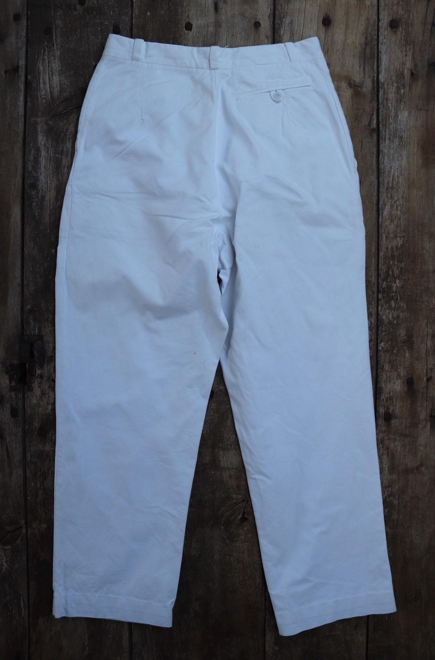 Vintage 1960s French white cotton trousers - military pants - 29" x 28"