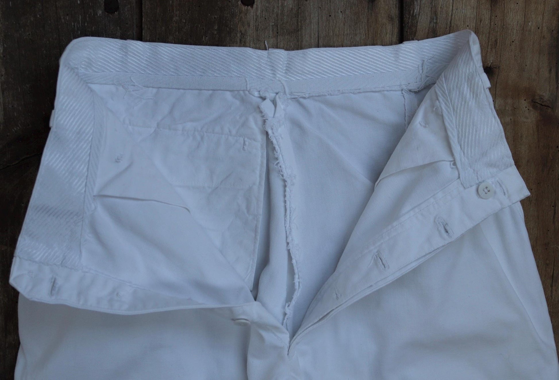 Vintage 1960s French white cotton trousers - military pants - 29" x 28"