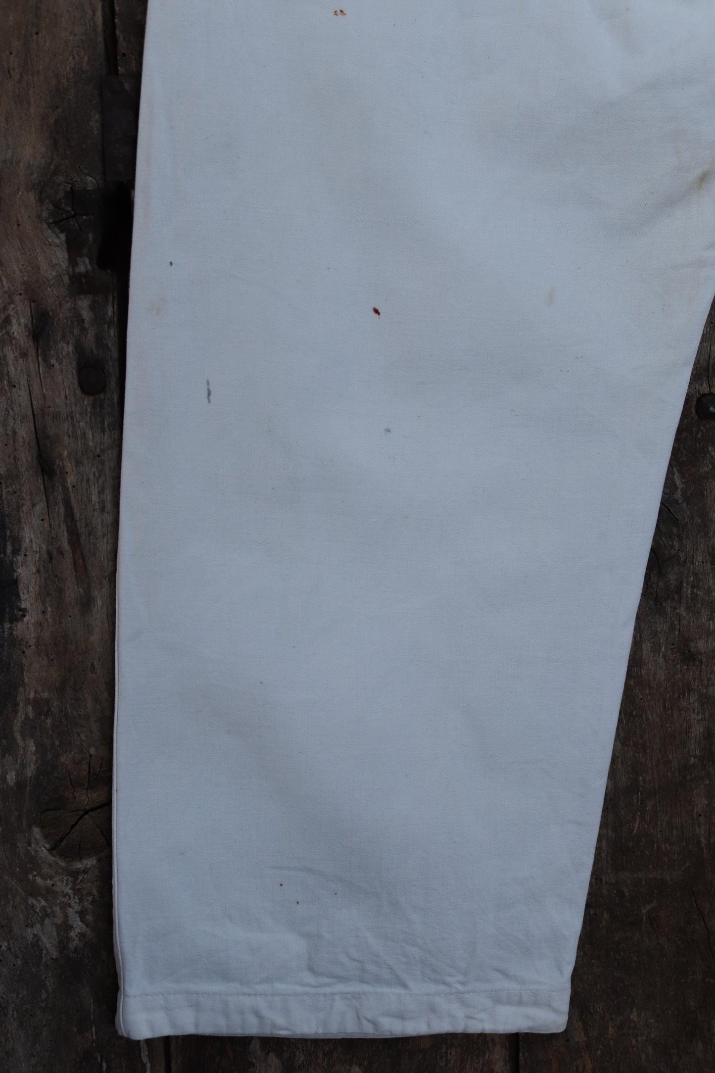Antique 1910s French white military trousers - buckle back - herringbone cotton - 31” x 26”