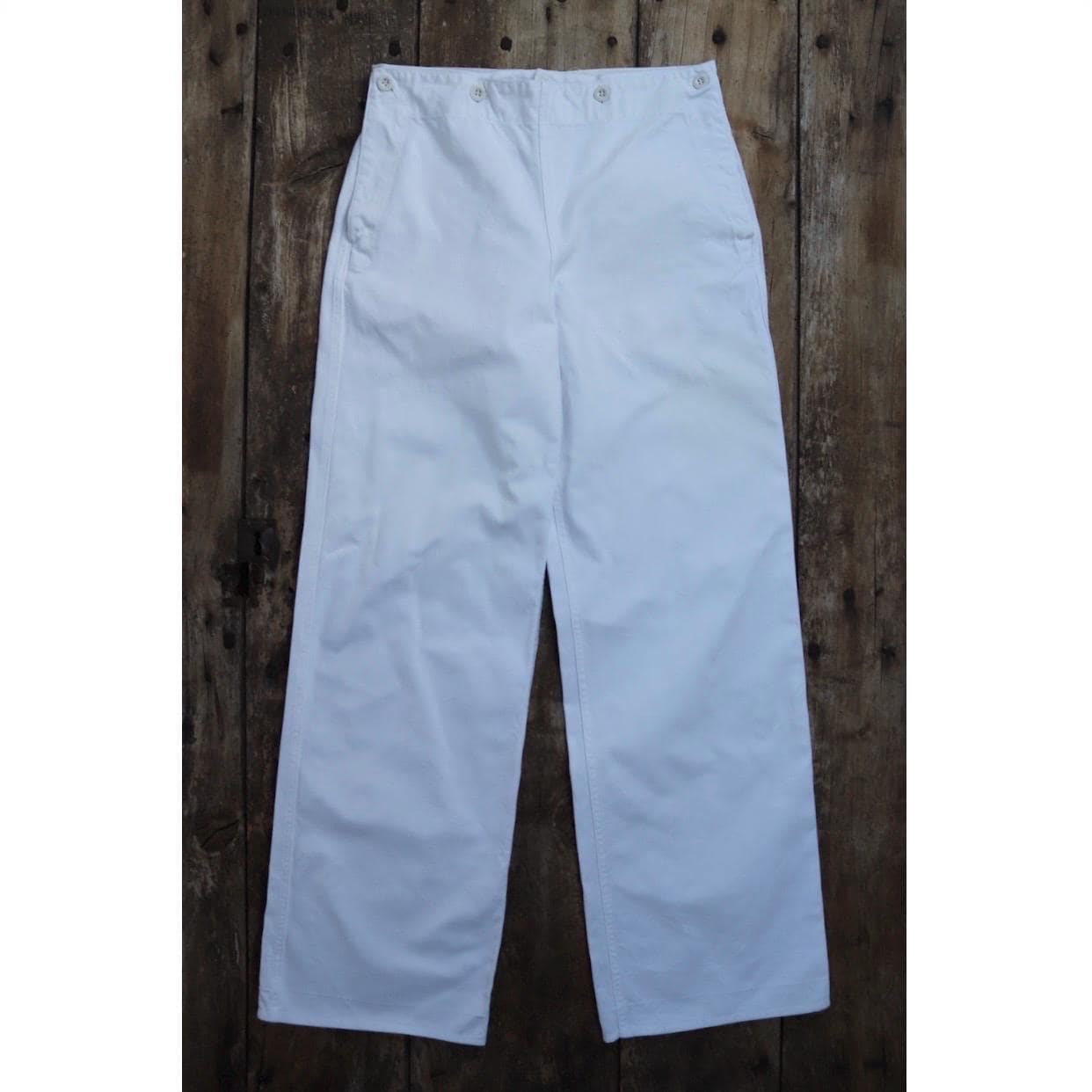 Vintage 1960s French wide leg sailor pants - fall front - white cotton trousers - 29" x 31"