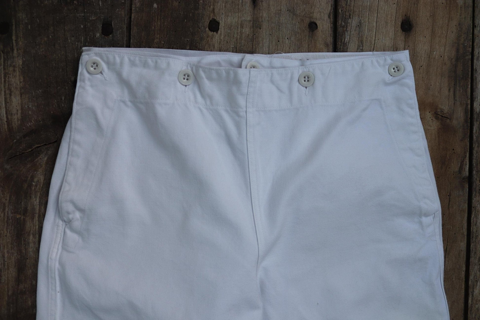Vintage 1960s French wide leg sailor pants - fall front - white cotton trousers - 29" x 31"